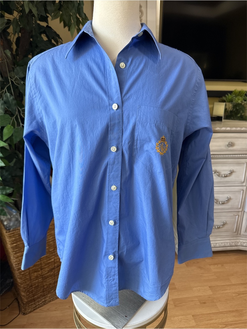 Vintage 90s Lauren Ralph Lauren Blue Crest Button Down Shirt Women’s 6